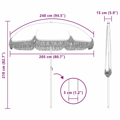 Beach Parasol Grey and White 205 x 205 x 210 cm