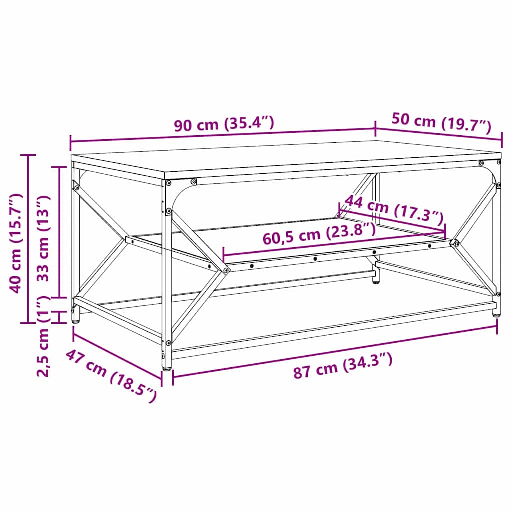 Coffee Table Sonoma Oak 90 x 50 x 40 cm