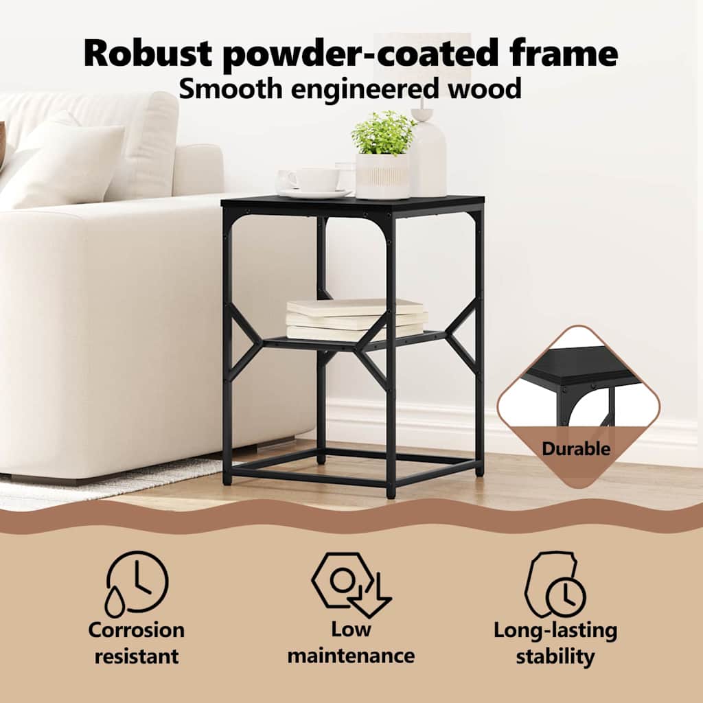 Side Table Black Oak 41 x 40 x 60 cm Engineered Wood and Steel