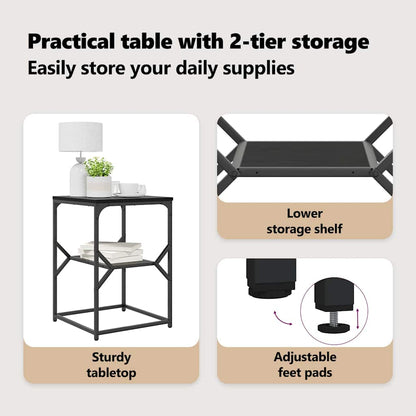 Side Table Black Oak 41 x 40 x 60 cm Engineered Wood and Steel