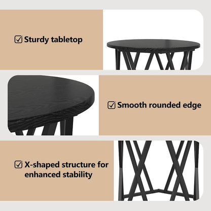 Side Table 2 pcs Black Oak Engineered Wood and Steel