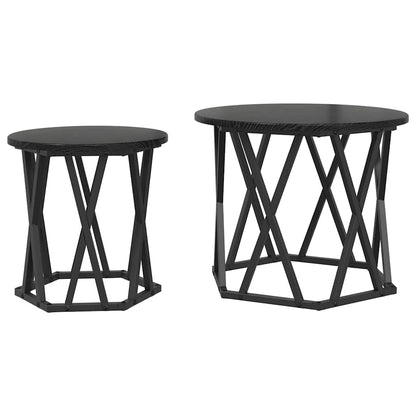 Side Table 2 pcs Black Oak Engineered Wood and Steel