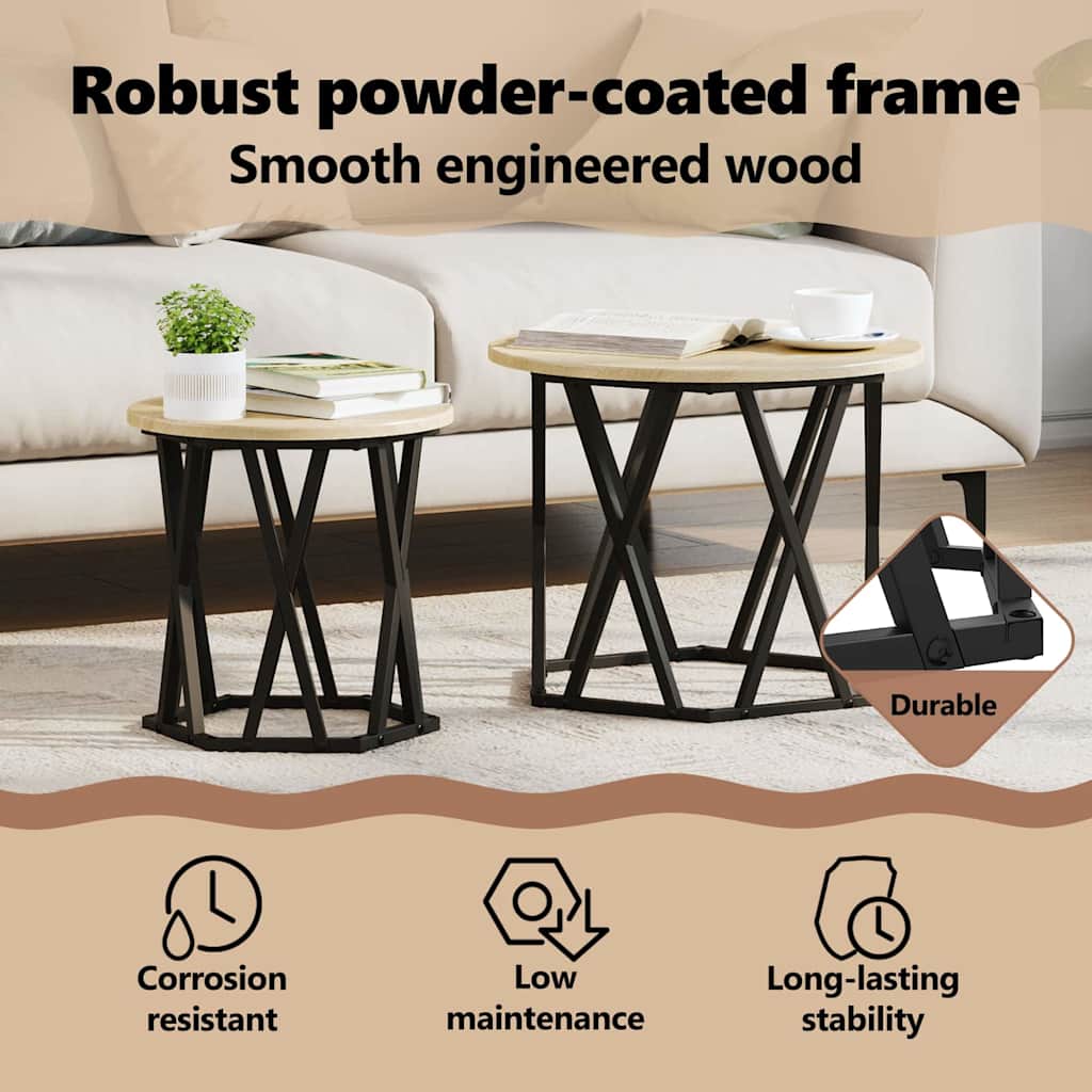 Side Table 2 pcs Sonoma Oak Engineered Wood and Steel