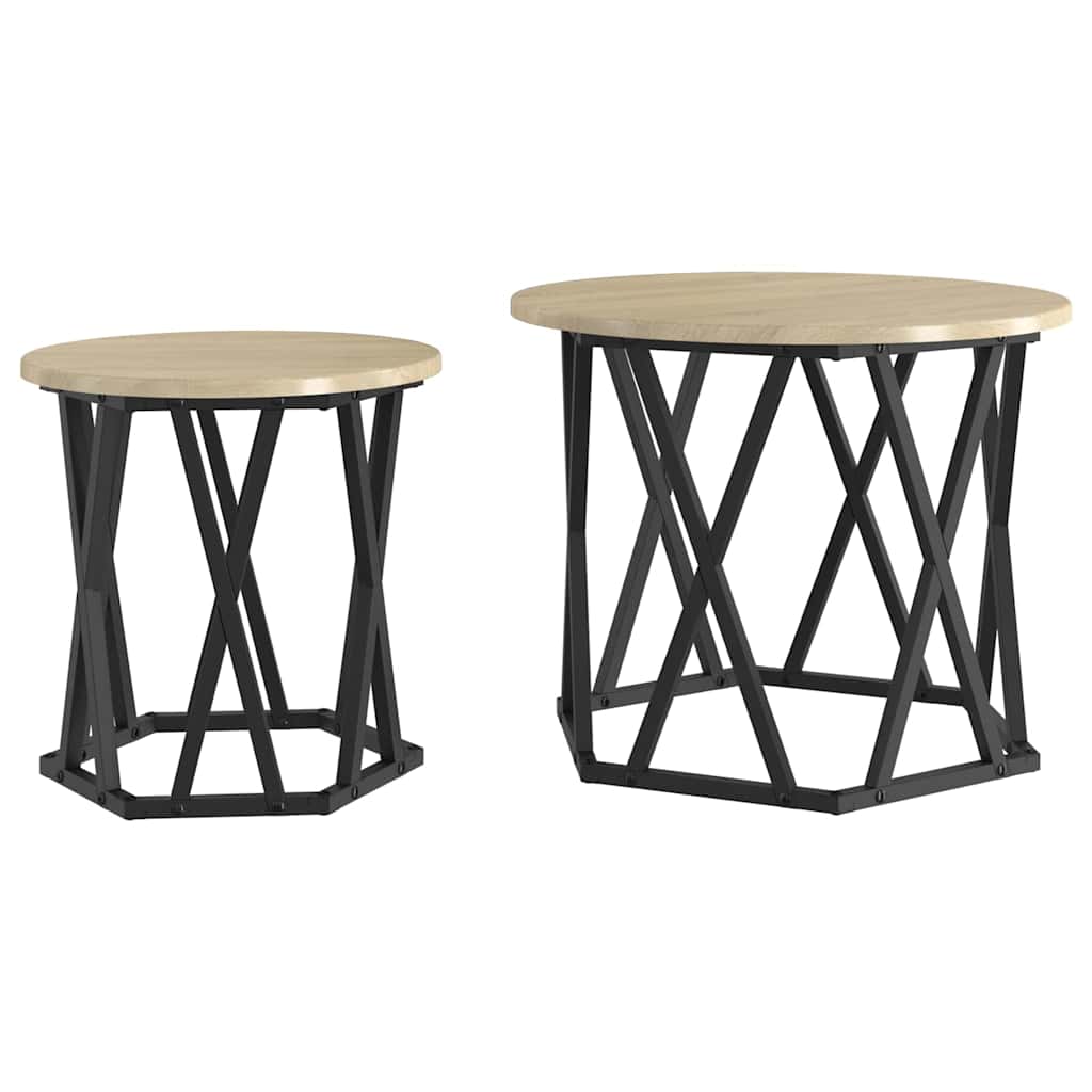 Side Table 2 pcs Sonoma Oak Engineered Wood and Steel