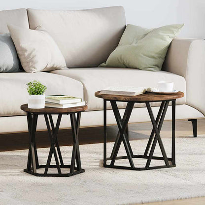 Side Table 2 pcs Smoked Oak Engineered Wood and Steel