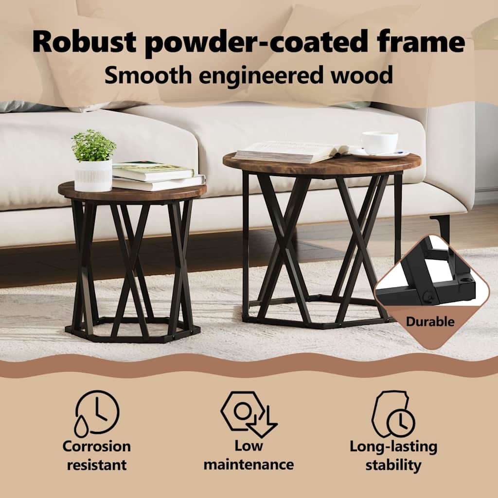 Side Table 2 pcs Smoked Oak Engineered Wood and Steel