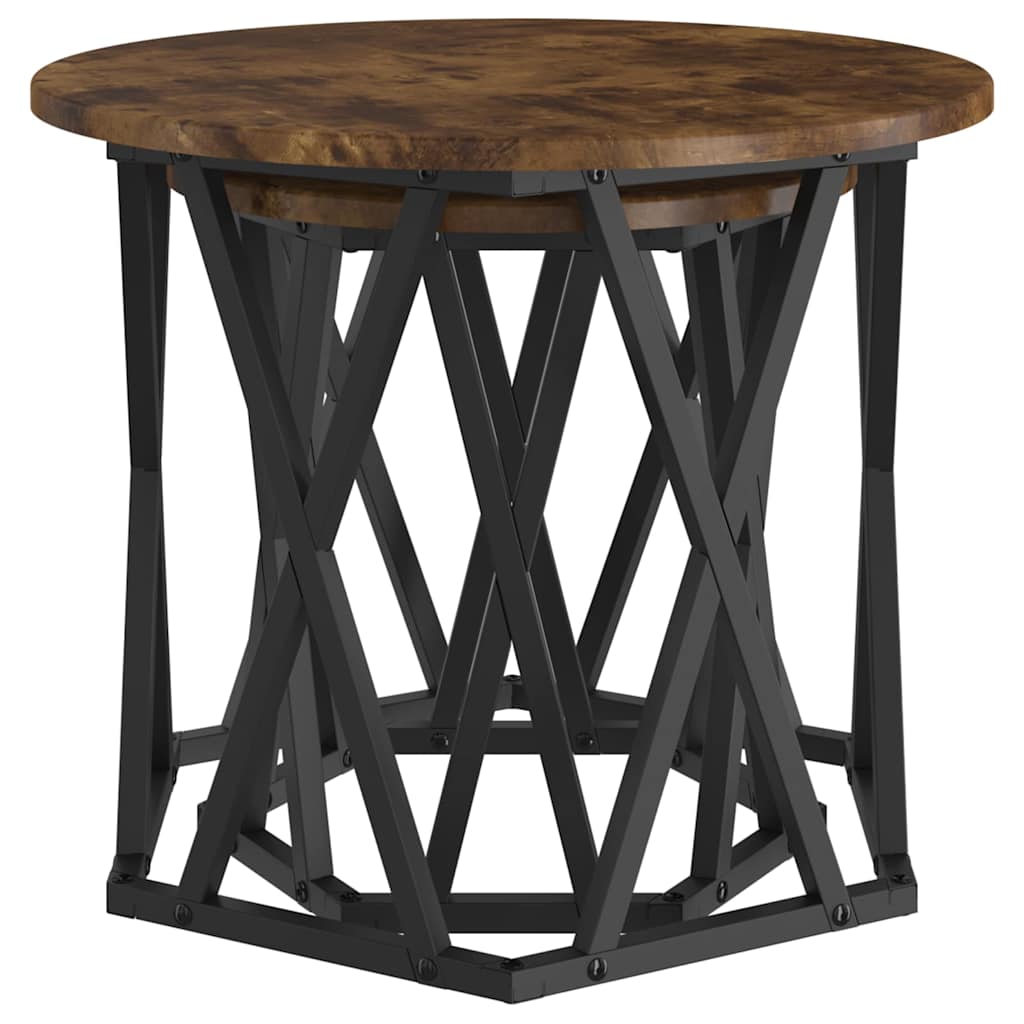 Side Table 2 pcs Smoked Oak Engineered Wood and Steel