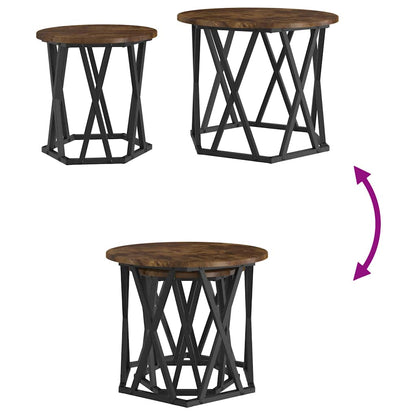 Side Table 2 pcs Smoked Oak Engineered Wood and Steel