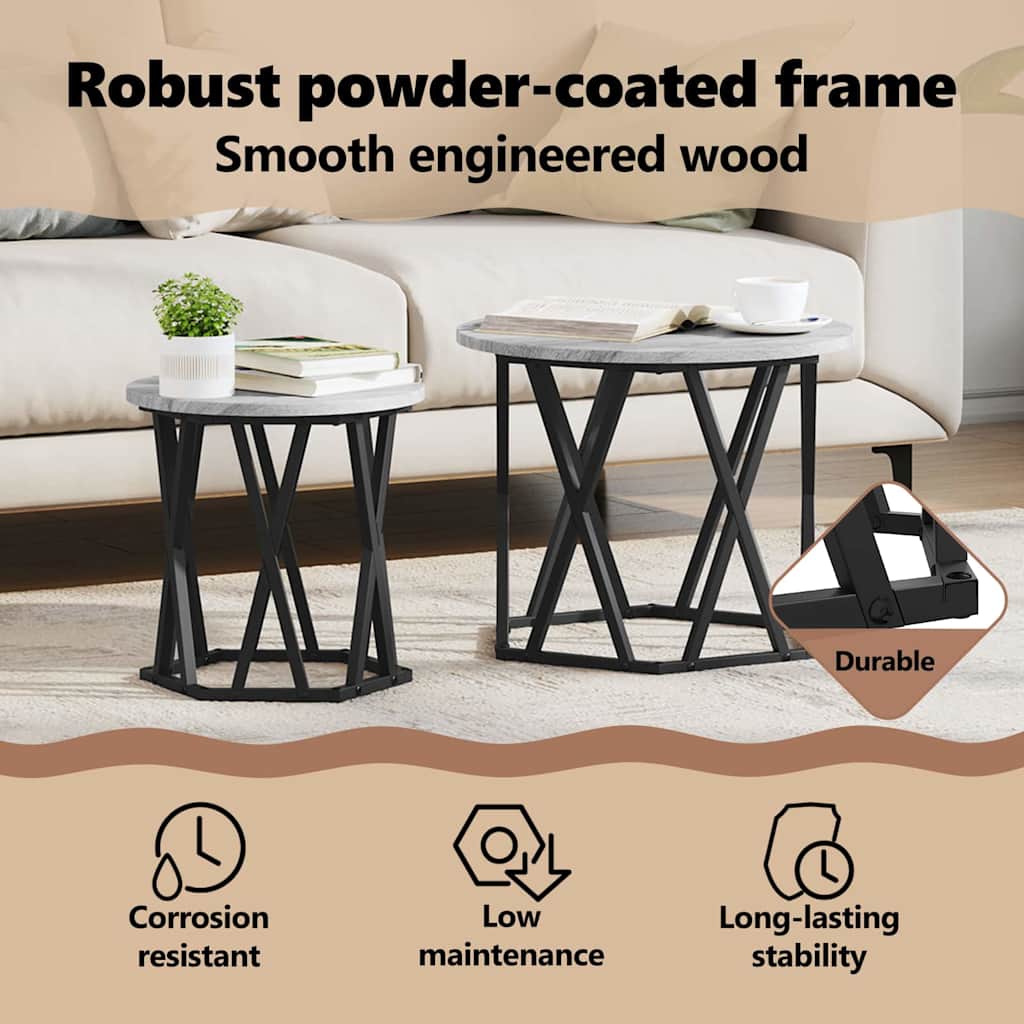 Side Table 2 pcs Grey Sonoma Engineered Wood and Steel