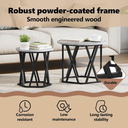 Side Table 2 pcs Grey Sonoma Engineered Wood and Steel
