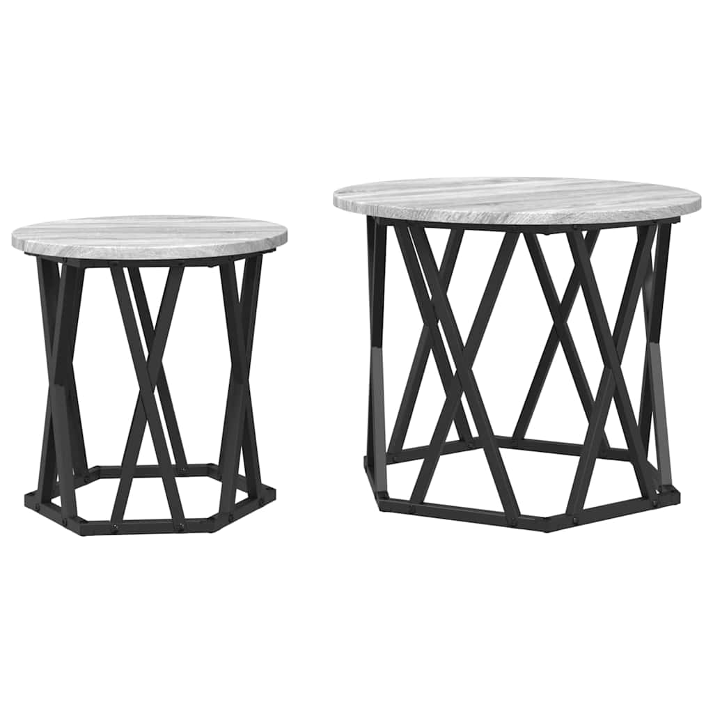 Side Table 2 pcs Grey Sonoma Engineered Wood and Steel