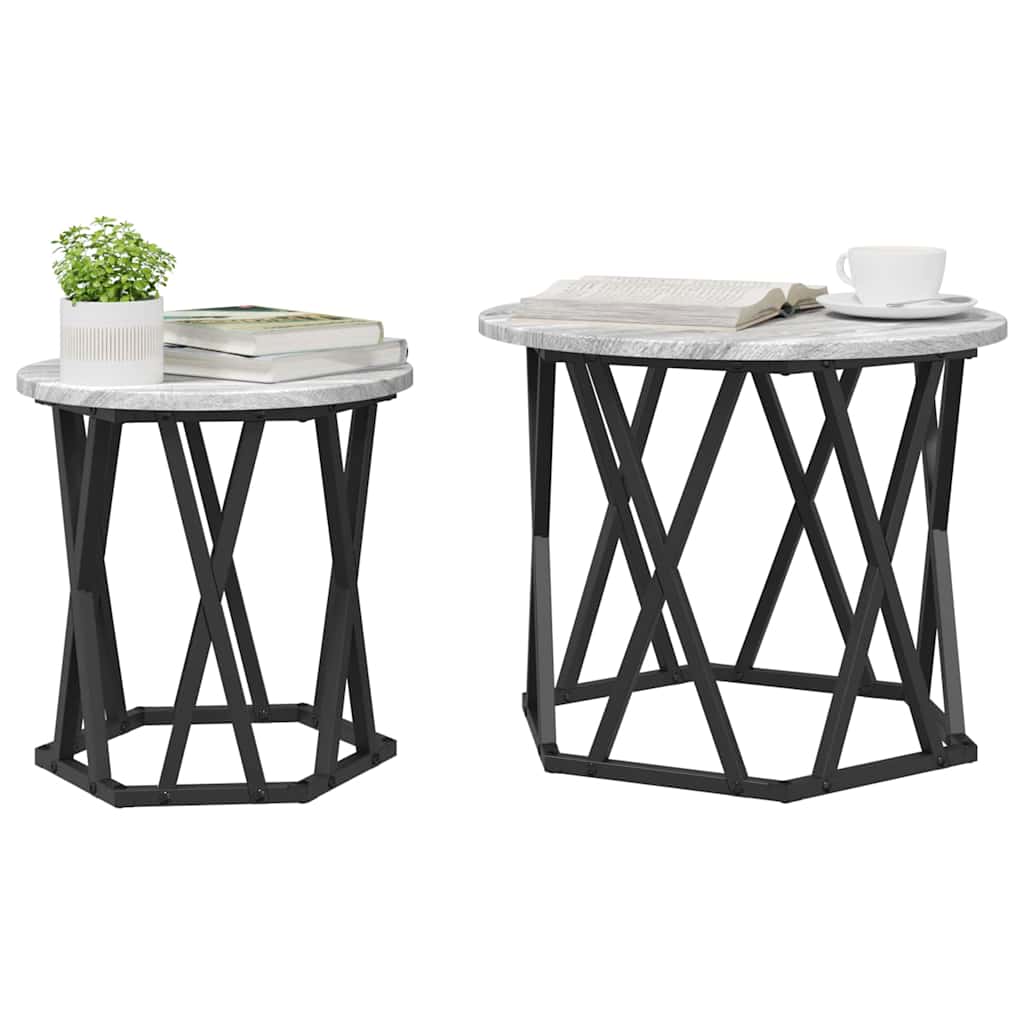 Side Table 2 pcs Grey Sonoma Engineered Wood and Steel
