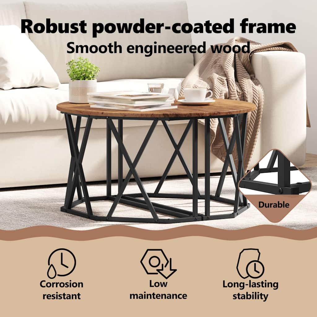 Coffee Table Old Wood 80 x 80 x 42 cm Engineered Wood and Steel