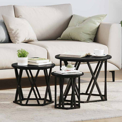 Nesting Side Table 3 pcs Black Oak Engineered Wood and Steel