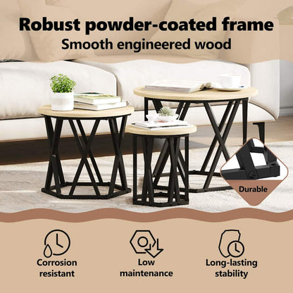Nesting Side Table 3 pcs Sonoma Oak Engineered Wood and Steel