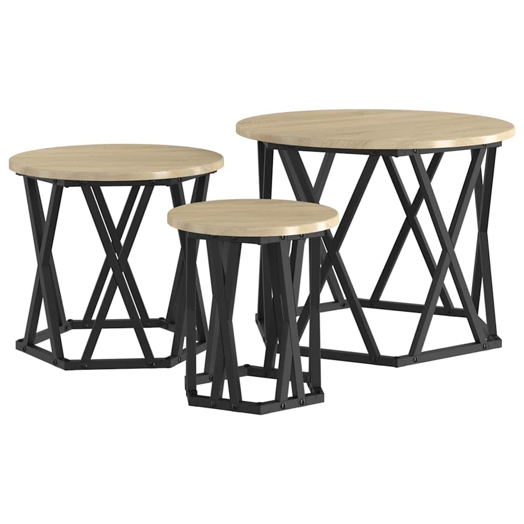 Nesting Side Table 3 pcs Sonoma Oak Engineered Wood and Steel
