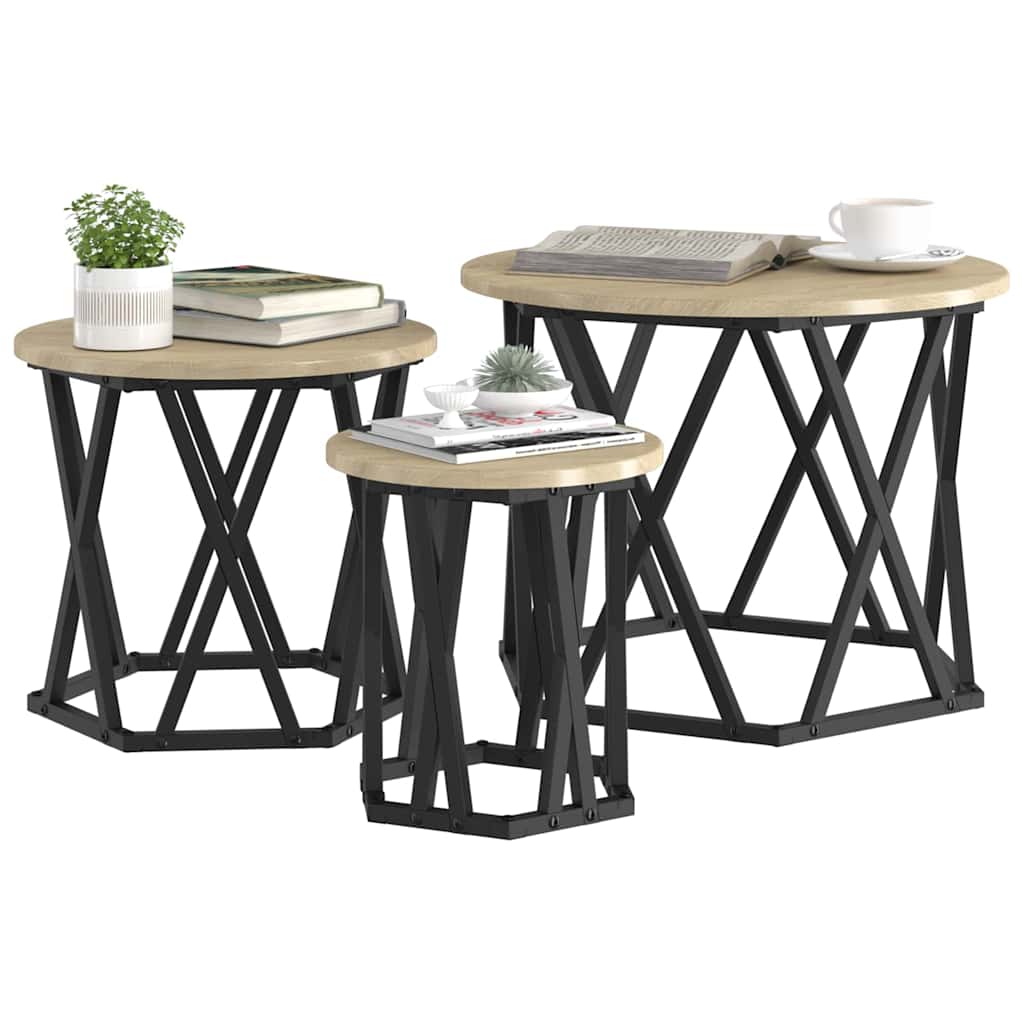 Nesting Side Table 3 pcs Sonoma Oak Engineered Wood and Steel