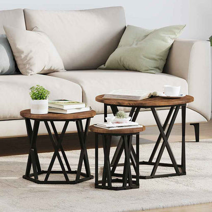 Nesting Side Table 3 pcs Smoked Oak Engineered Wood and Steel