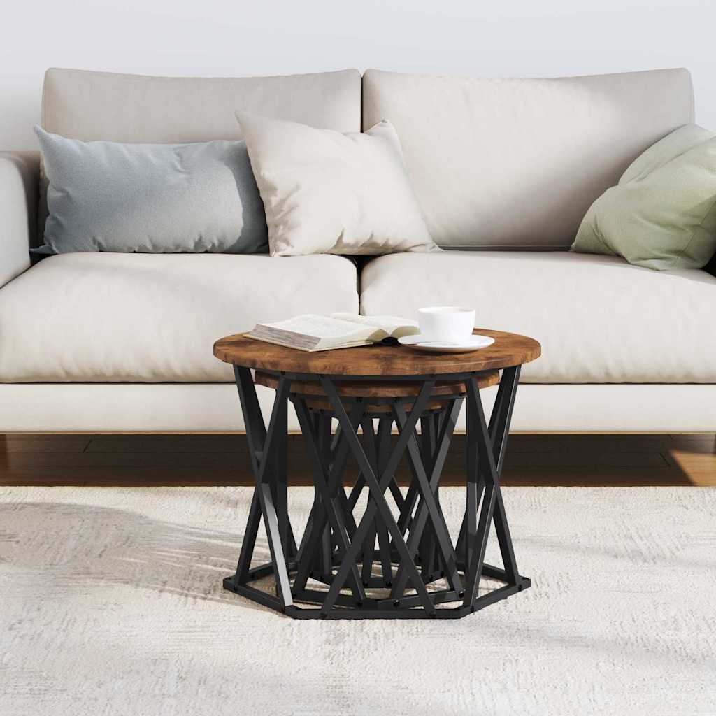 Nesting Side Table 3 pcs Smoked Oak Engineered Wood and Steel