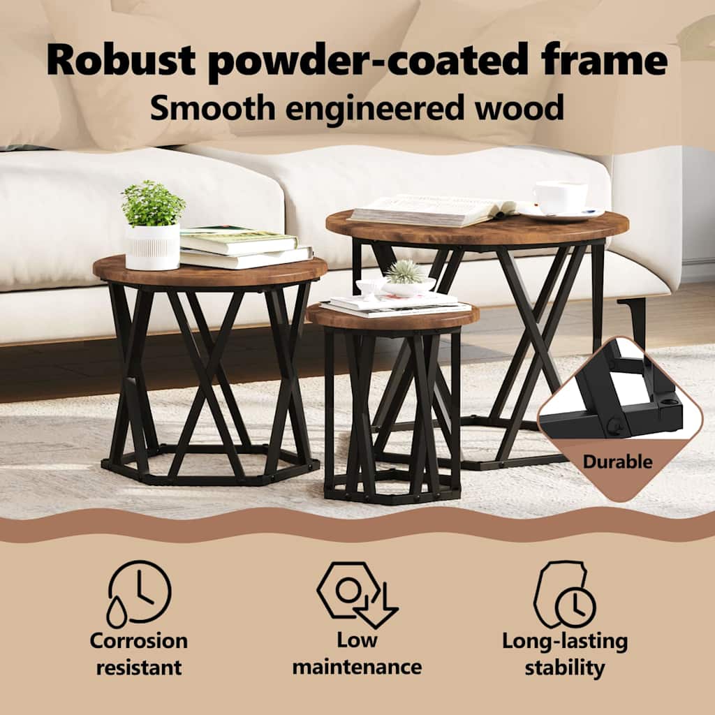 Nesting Side Table 3 pcs Smoked Oak Engineered Wood and Steel