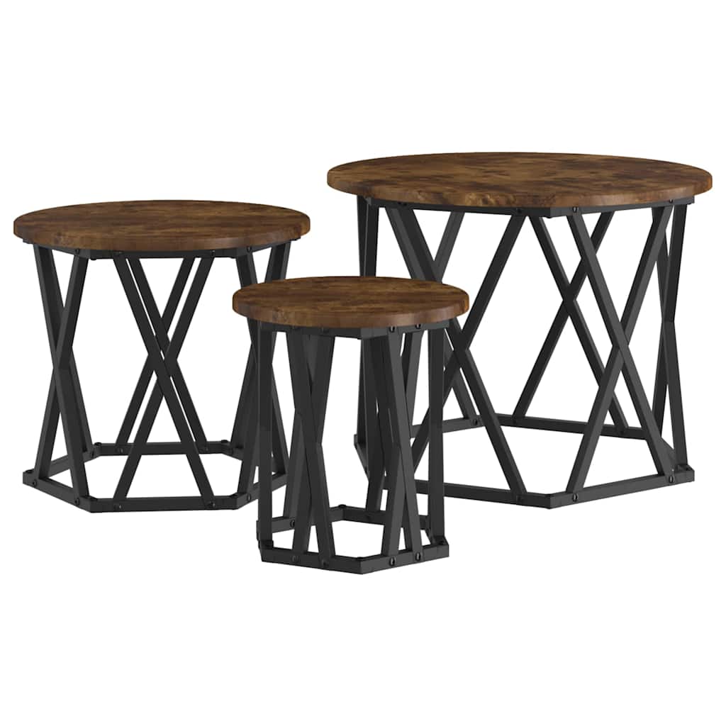 Nesting Side Table 3 pcs Smoked Oak Engineered Wood and Steel