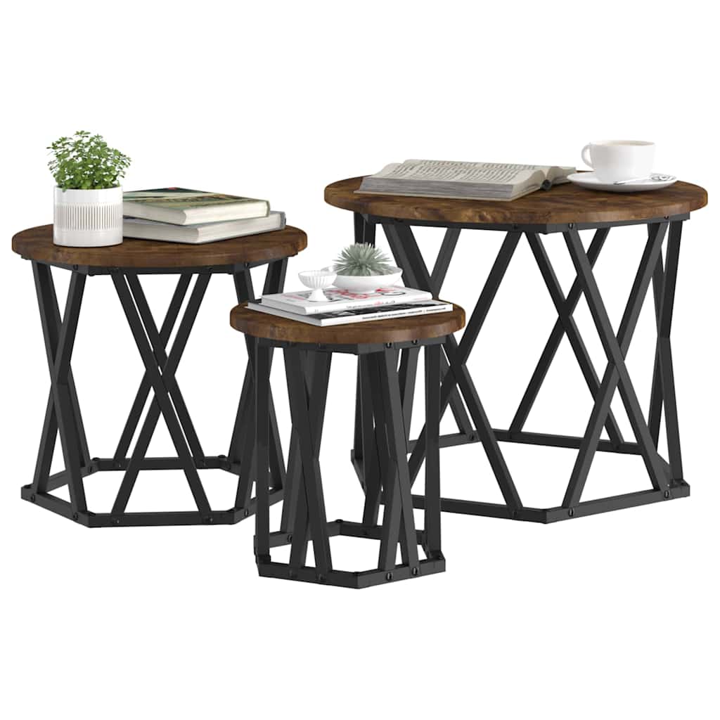 Nesting Side Table 3 pcs Smoked Oak Engineered Wood and Steel