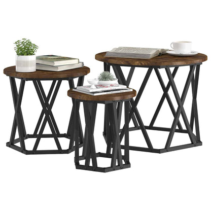 Nesting Side Table 3 pcs Smoked Oak Engineered Wood and Steel