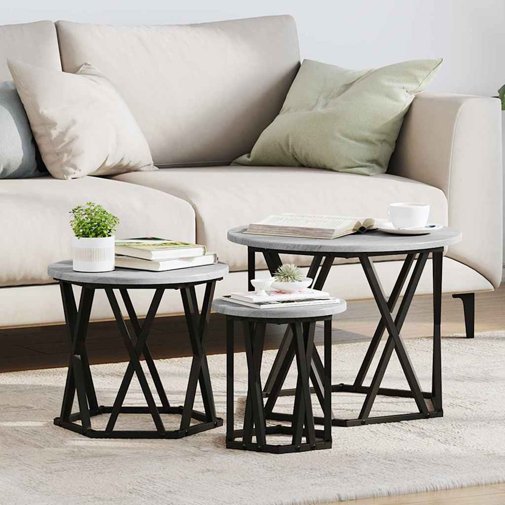 Nesting Side Table 3 pcs Grey Sonoma Engineered Wood and Steel