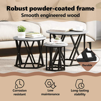 Nesting Side Table 3 pcs Grey Sonoma Engineered Wood and Steel