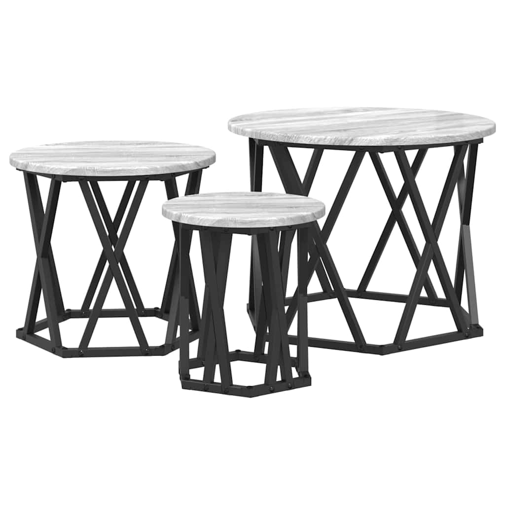 Nesting Side Table 3 pcs Grey Sonoma Engineered Wood and Steel