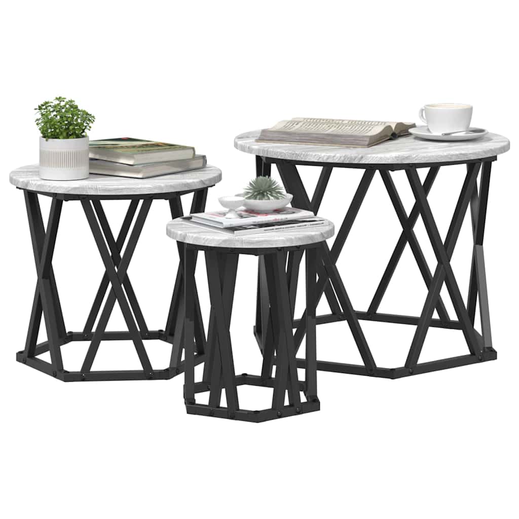 Nesting Side Table 3 pcs Grey Sonoma Engineered Wood and Steel