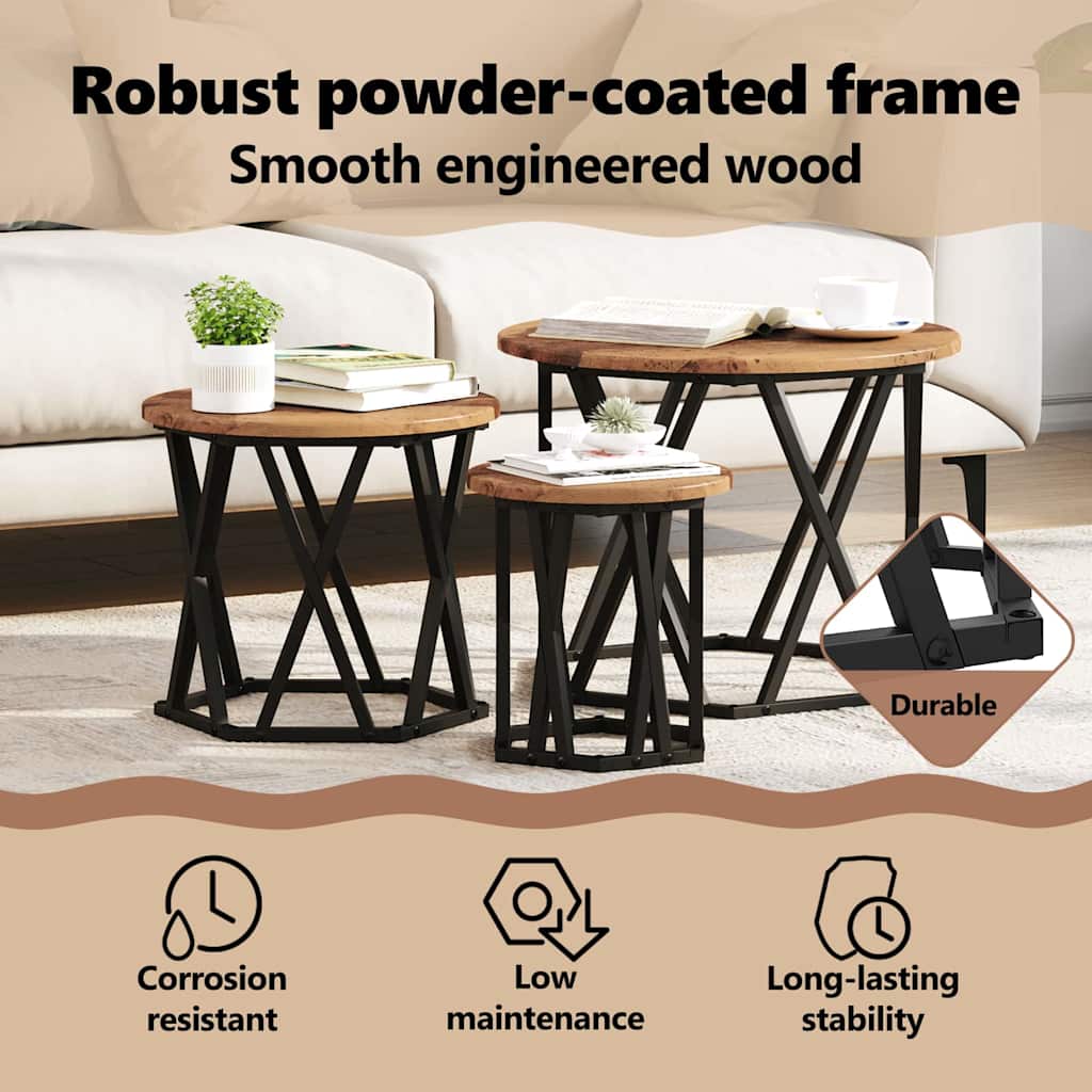 Nesting Side Table 3 pcs Old Wood Engineered Wood and Steel