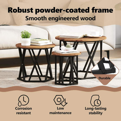 Nesting Side Table 3 pcs Old Wood Engineered Wood and Steel