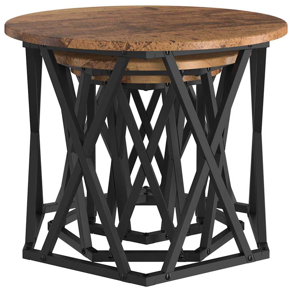 Nesting Side Table 3 pcs Old Wood Engineered Wood and Steel