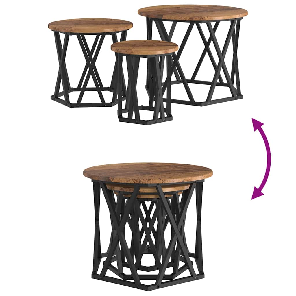 Nesting Side Table 3 pcs Old Wood Engineered Wood and Steel