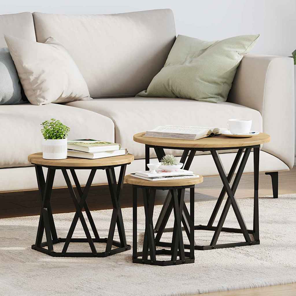 Nesting Side Table 3 pcs Artisan Oak Engineered Wood and Steel