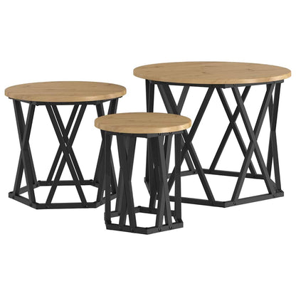 Nesting Side Table 3 pcs Artisan Oak Engineered Wood and Steel