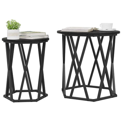 Coffee Table 2 pcs Black Oak Engineered Wood and Steel