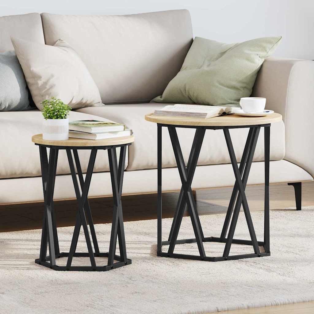 Coffee Table 2 pcs Sonoma Oak Engineered Wood and Steel