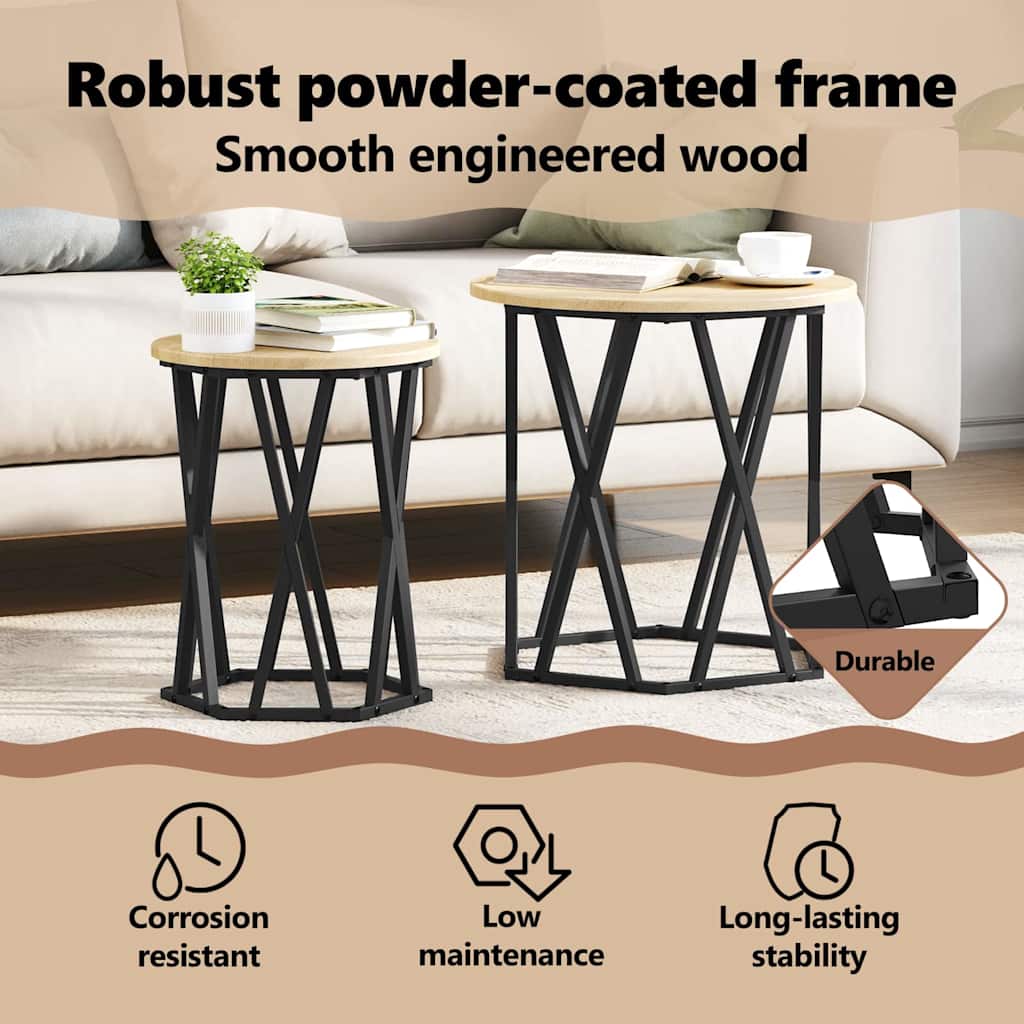 Coffee Table 2 pcs Sonoma Oak Engineered Wood and Steel