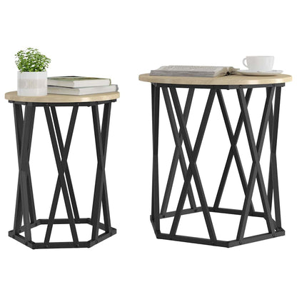 Coffee Table 2 pcs Sonoma Oak Engineered Wood and Steel