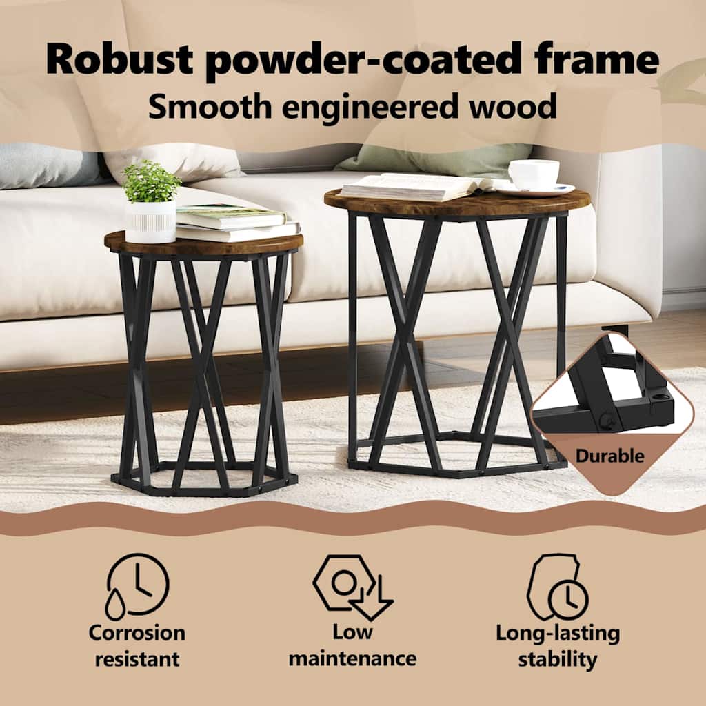 Coffee Table 2 pcs Smoked Oak Engineered Wood and Steel