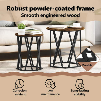 Coffee Table 2 pcs Smoked Oak Engineered Wood and Steel