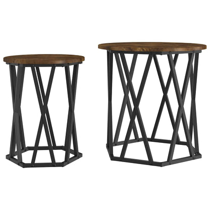 Coffee Table 2 pcs Smoked Oak Engineered Wood and Steel