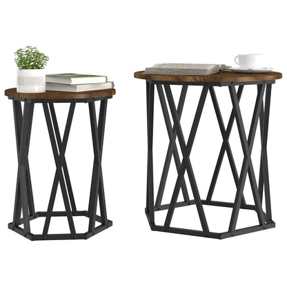 Coffee Table 2 pcs Smoked Oak Engineered Wood and Steel