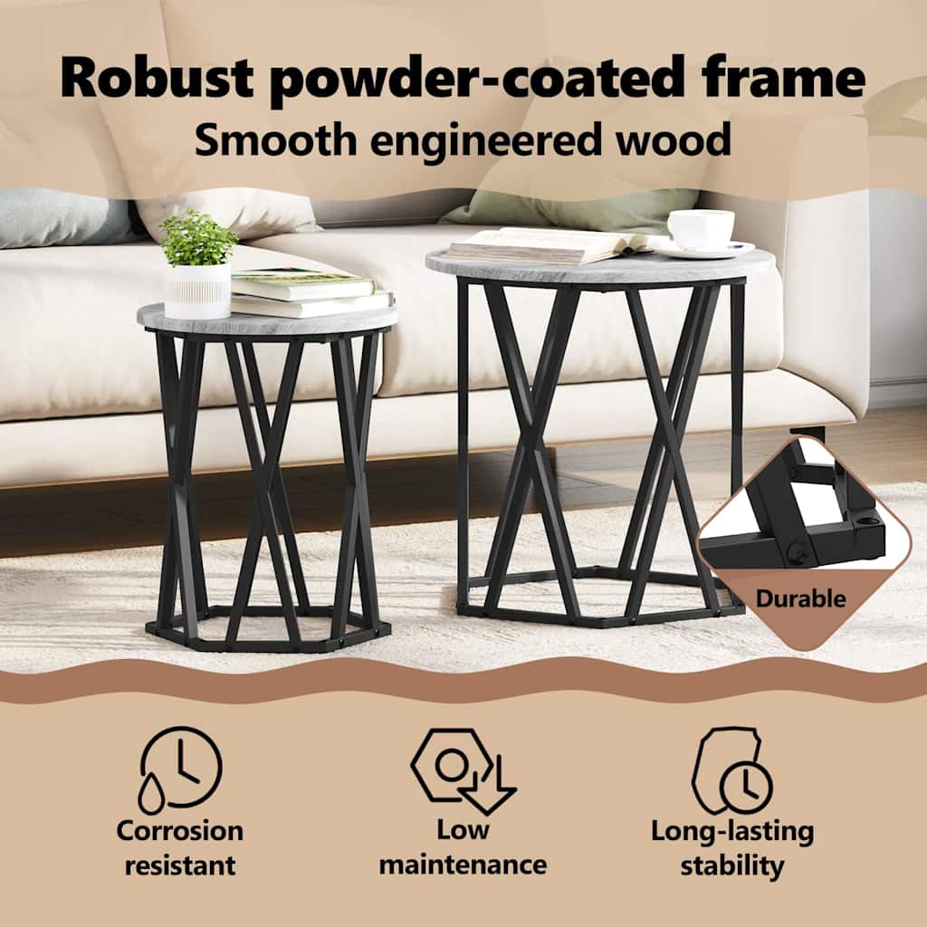 Coffee Table 2 pcs Grey Sonoma Engineered Wood and Steel