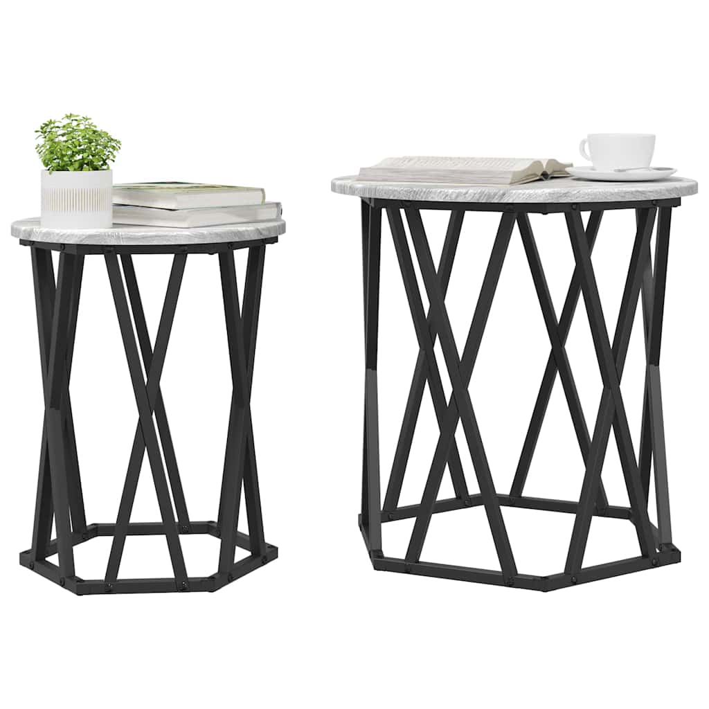 Coffee Table 2 pcs Grey Sonoma Engineered Wood and Steel