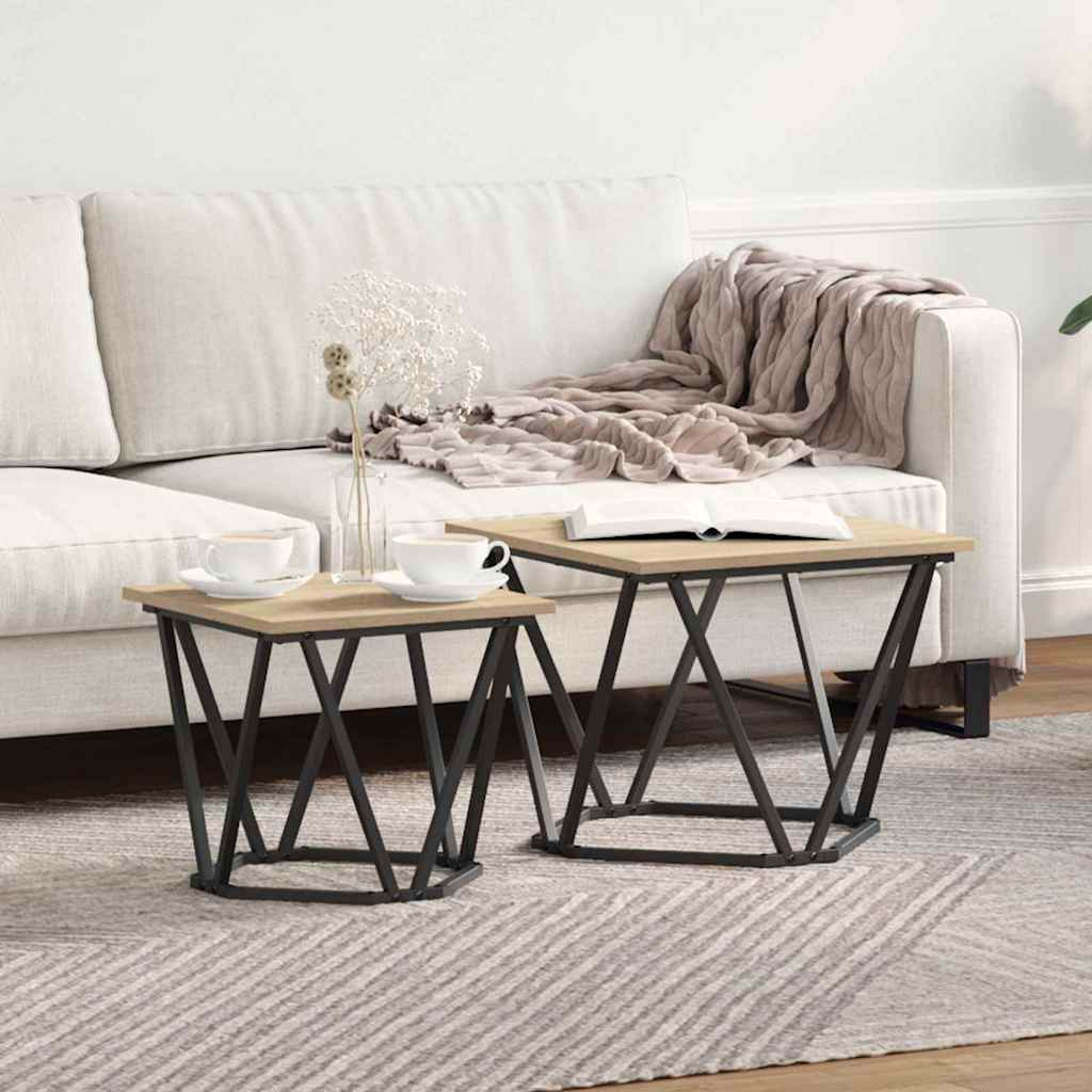 Side Table Set 2 pcs Sonoma Oak Engineered Wood and Steel