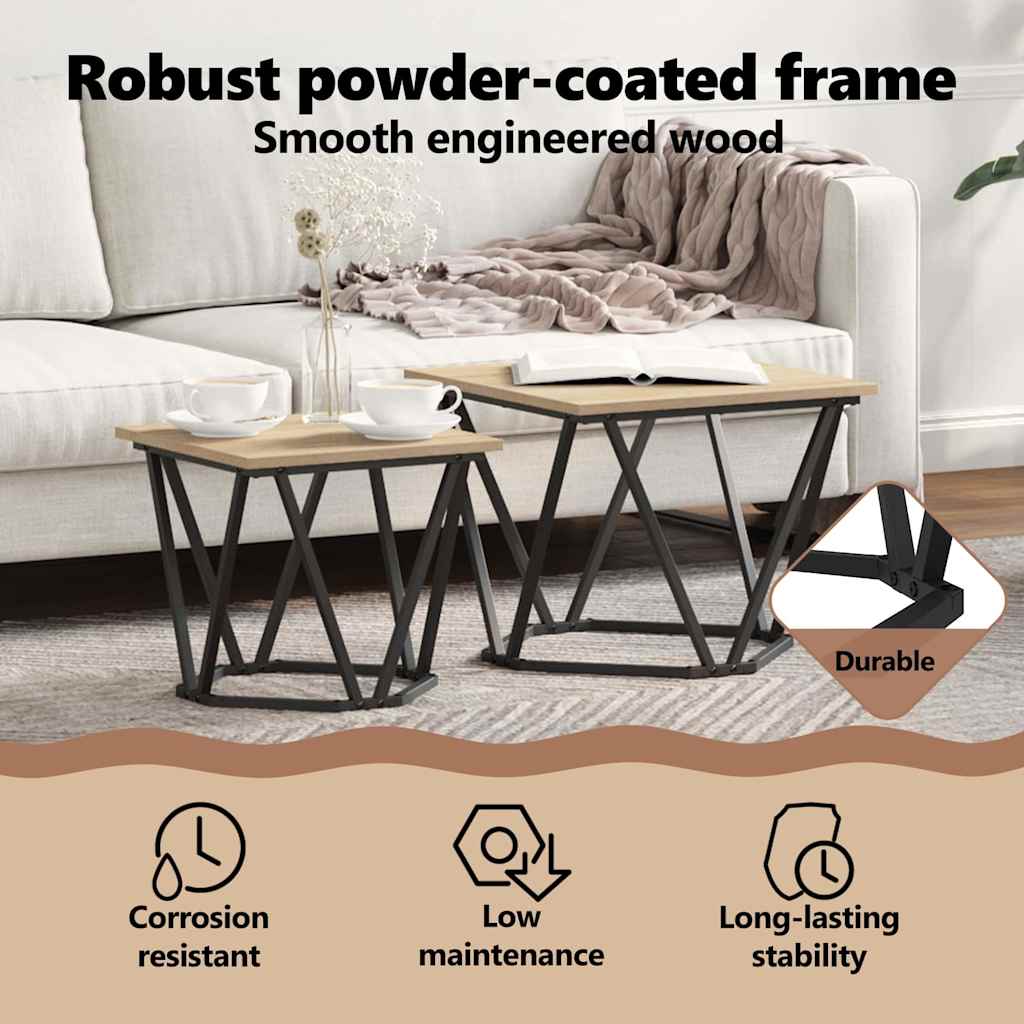 Side Table Set 2 pcs Sonoma Oak Engineered Wood and Steel