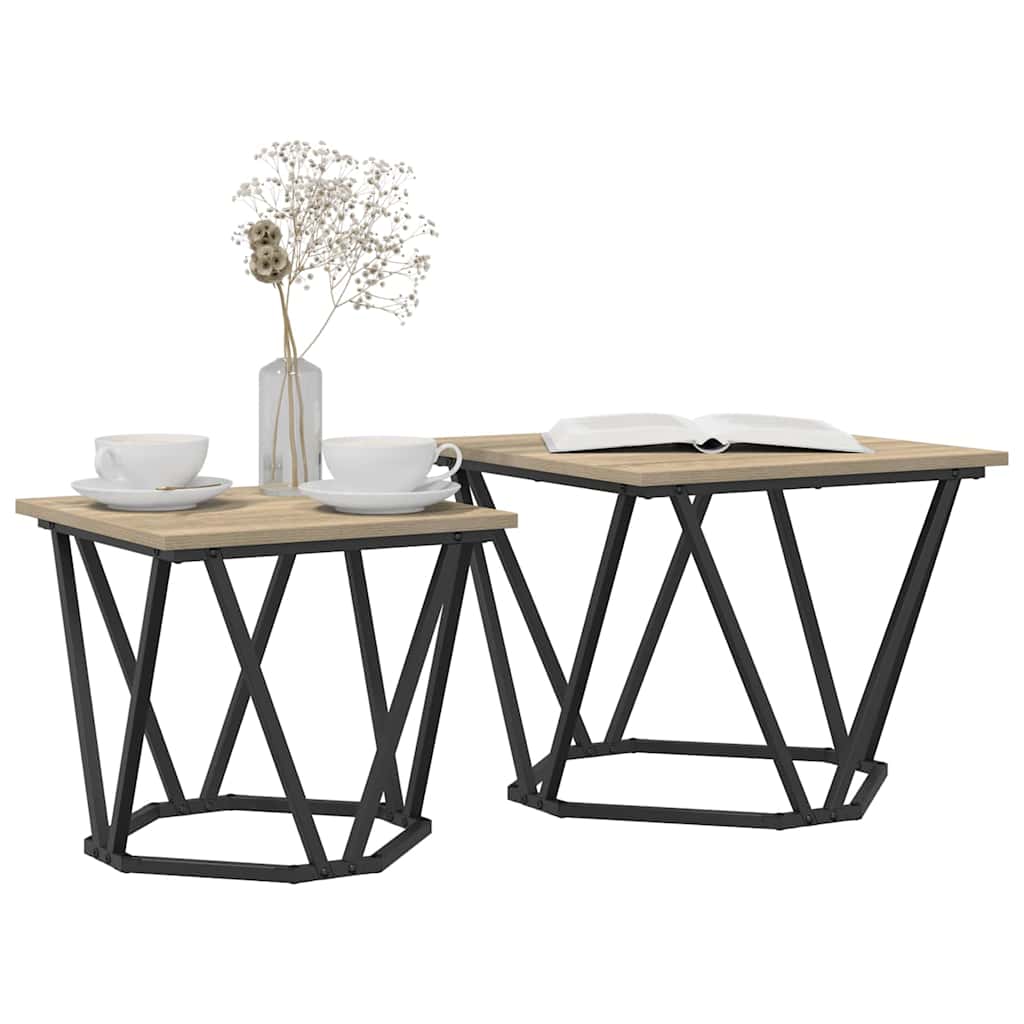 Side Table Set 2 pcs Sonoma Oak Engineered Wood and Steel
